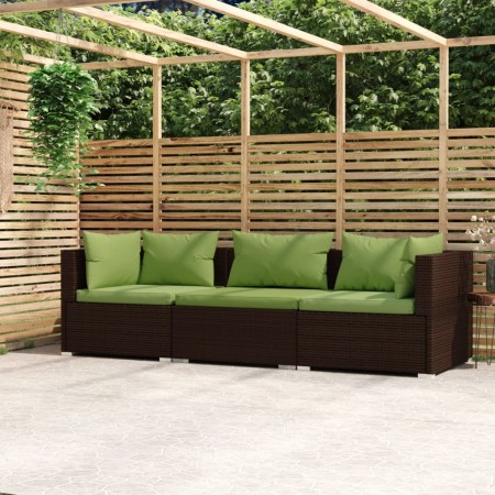 3-Sitzer-Gartensofa mit braunen synthetischen Rattankissen von vidaXL, Gartensets - Ref: Foro24-317555, Preis: 336,77 €, Raba...