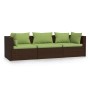 3-Sitzer-Gartensofa mit braunen synthetischen Rattankissen von vidaXL, Gartensets - Ref: Foro24-317555, Preis: 336,77 €, Raba...