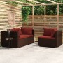 3-teiliges Gartenmöbel-Set und braune synthetische Rattankissen von vidaXL, Modulare Sofas für den Außenbereich - Ref: Foro24...