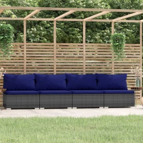 4-Sitzer-Gartensofa mit grauen synthetischen Rattankissen von vidaXL, Gartensets - Ref: Foro24-317574, Preis: 312,91 €, Rabat...