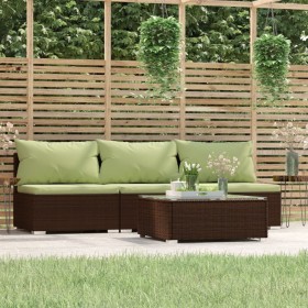 4-teiliges Gartenmöbel-Set und braune synthetische Rattankissen von vidaXL, Gartensets - Ref: Foro24-317562, Preis: 341,99 €,...