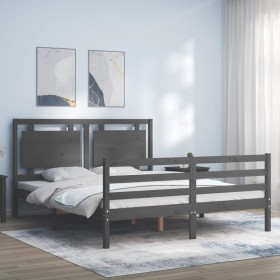 Estructura de cama matrimonio con cabecero madera maciza gris de vidaXL, Camas y somieres - Ref: Foro24-3194058, Precio: 175,...