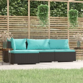 Gartenset mit Kissen 4-teilig aus schwarzem synthetischem Rattan von vidaXL, Gartensets - Ref: Foro24-317534, Preis: 381,20 €...