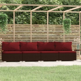 4-Sitzer-Gartensofa mit braunen synthetischen Rattankissen von vidaXL, Gartensets - Ref: Foro24-317552, Preis: 435,47 €, Raba...