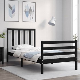 Bed frame with black solid wood headboard 90x200 cm by vidaXL, Beds and slatted bases - Ref: Foro24-3193780, Price: 119,26 €,...