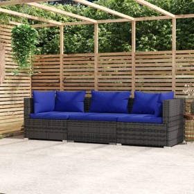 3-seater garden sofa with grey synthetic rattan cushions by vidaXL, Garden sets - Ref: Foro24-317566, Price: 241,19 €, Discou...