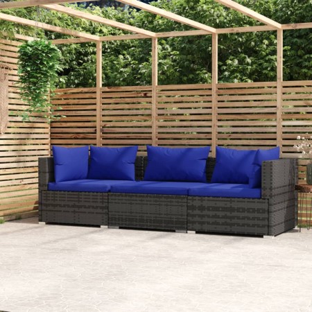 3-seater garden sofa with grey synthetic rattan cushions by vidaXL, Garden sets - Ref: Foro24-317566, Price: 240,61 €, Discou...