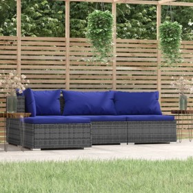 4-teiliges Gartenmöbel-Set und graue synthetische Rattankissen von vidaXL, Gartensets - Ref: Foro24-317567, Preis: 249,99 €, ...