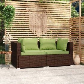 2-Sitzer-Sofa mit braunen synthetischen Rattankissen von vidaXL, Gartensets - Ref: Foro24-317553, Preis: 232,01 €, Rabatt: %