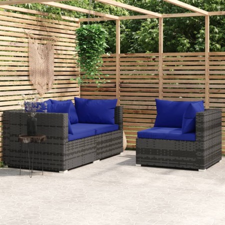 3-teiliges Gartenmöbel-Set und graue synthetische Rattankissen von vidaXL, Modulare Sofas für den Außenbereich - Ref: Foro24-...