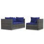 Set de muebles de jardín 3 pzas y cojines ratán sintético gris de vidaXL, Sofás modulares de exterior - Ref: Foro24-317571, P...