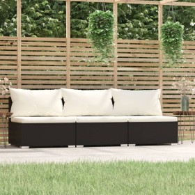 3-Sitzer-Sofa mit schwarzen synthetischen Rattankissen von vidaXL, Gartensets - Ref: Foro24-317495, Preis: 407,78 €, Rabatt: %