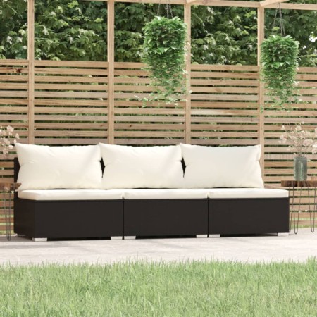 3-Sitzer-Sofa mit schwarzen synthetischen Rattankissen von vidaXL, Gartensets - Ref: Foro24-317495, Preis: 348,81 €, Rabatt: %