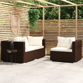 Garden furniture set 3 pieces and brown synthetic rattan cushions by vidaXL, Modular outdoor sofas - Ref: Foro24-317505, Pric...