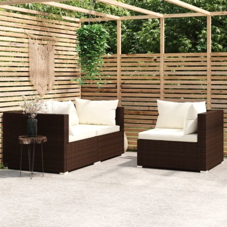 Set muebles de jardín 3 pzas y cojines ratán sintético marrón de vidaXL, Sofás modulares de exterior - Ref: Foro24-317505, Pr...