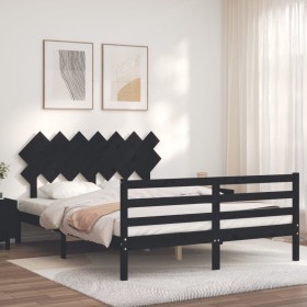 Bed frame with black solid wood headboard 140x200 cm by vidaXL, Beds and slatted bases - Ref: Foro24-3195290, Price: 156,99 €...