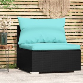 Zentrales Gartensofa mit schwarzen synthetischen Rattankissen von vidaXL, Modulare Sofas für den Außenbereich - Ref: Foro24-3...