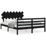 Bed frame with black solid wood headboard 140x200 cm by vidaXL, Beds and slatted bases - Ref: Foro24-3195290, Price: 156,40 €...