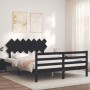 Bed frame with black solid wood headboard 140x200 cm by vidaXL, Beds and slatted bases - Ref: Foro24-3195290, Price: 156,40 €...