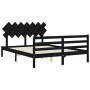 Bed frame with black solid wood headboard 140x200 cm by vidaXL, Beds and slatted bases - Ref: Foro24-3195290, Price: 156,40 €...