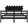 Bed frame with black solid wood headboard 140x200 cm by vidaXL, Beds and slatted bases - Ref: Foro24-3195290, Price: 156,40 €...