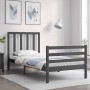 Gray solid wood bed frame with headboard 90x200 cm by vidaXL, Beds and slatted bases - Ref: Foro24-3193778, Price: 104,65 €, ...