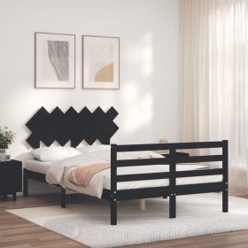 Bed frame with black solid wood headboard 120x200 cm by vidaXL, Beds and slatted bases - Ref: Foro24-3195285, Price: 156,17 €...