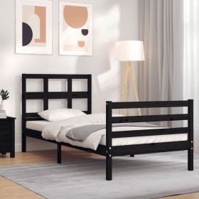 Bed frame with black solid wood headboard 90x200 cm by vidaXL, Beds and slatted bases - Ref: Foro24-3194820, Price: 115,97 €,...