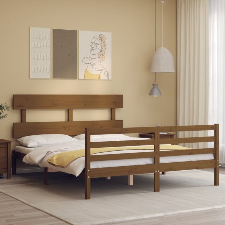 Honey brown wooden bed frame with headboard 160x200 cm by vidaXL, Beds and slatted bases - Ref: Foro24-3195104, Price: 155,34...