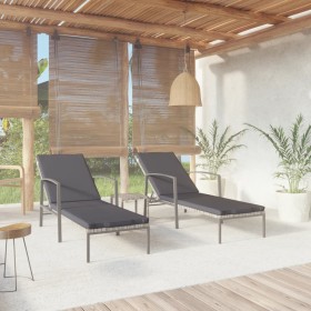 Sun loungers with small table, 2 units, synthetic gray rattan by vidaXL, Loungers - Ref: Foro24-317639, Price: 183,22 €, Disc...