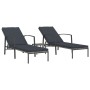 Sun loungers with small table, 2 units, synthetic gray rattan by vidaXL, Loungers - Ref: Foro24-317639, Price: 183,22 €, Disc...