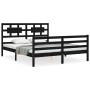 Bed frame with black solid wood headboard 160x200 cm by vidaXL, Beds and slatted bases - Ref: Foro24-3194455, Price: 161,49 €...