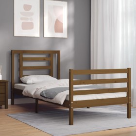 Honey brown solid wood bed frame and headboard 100x200 cm by vidaXL, Beds and slatted bases - Ref: Foro24-3194694, Price: 113...