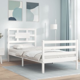 White solid wood bed frame with headboard 90x200 cm by vidaXL, Beds and slatted bases - Ref: Foro24-3194427, Price: 103,99 €,...