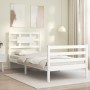 White solid wood bed frame with headboard 90x200 cm by vidaXL, Beds and slatted bases - Ref: Foro24-3194427, Price: 104,46 €,...