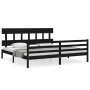 Bed frame with black solid wood headboard 200x200 cm by vidaXL, Beds and slatted bases - Ref: Foro24-3195180, Price: 165,62 €...