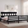 Bed frame with black solid wood headboard 200x200 cm by vidaXL, Beds and slatted bases - Ref: Foro24-3195180, Price: 165,62 €...