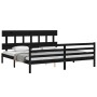 Bed frame with black solid wood headboard 200x200 cm by vidaXL, Beds and slatted bases - Ref: Foro24-3195180, Price: 165,62 €...