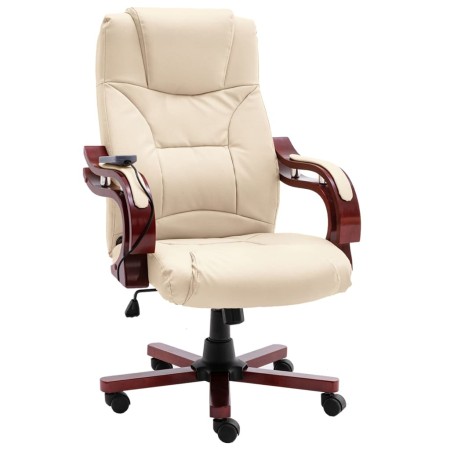 Silla de oficina de masaje de cuero auténtico color crema de vidaXL, Sillas de oficina - Ref: Foro24-20568, Precio: 258,99 €,...