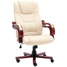 Silla de oficina de cuero auténtico color crema de vidaXL, Sillas de oficina - Ref: Foro24-20561, Precio: 268,90 €, Descuento: %