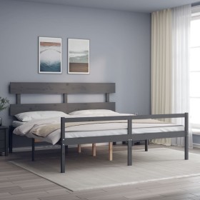 Cama personas mayores cabecero madera maciza gris 200x200 cm de vidaXL, Camas y somieres - Ref: Foro24-3195373, Precio: 178,6...