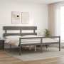 Cama personas mayores cabecero madera maciza gris 200x200 cm de vidaXL, Camas y somieres - Ref: Foro24-3195373, Precio: 175,9...