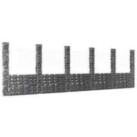 U-shaped gabion basket 6 iron posts 620x20x200 cm by vidaXL, fence panels - Ref: Foro24-151293, Price: 392,99 €, Discount: %