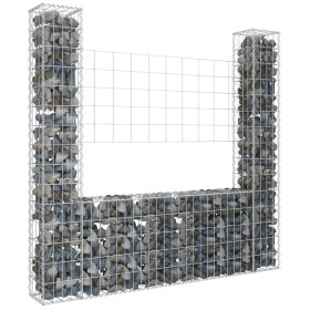 U-shaped gabion basket 2 iron posts 140x20x150 cm by vidaXL, fence panels - Ref: Foro24-151282, Price: 57,41 €, Discount: %