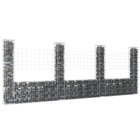 U-shaped gabion basket with 4 iron posts measuring 380x20x150 cm. by vidaXL, fence panels - Ref: Foro24-151284, Price: 141,99...