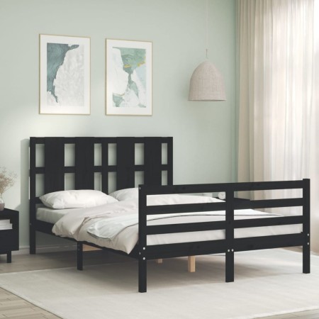 Estructura de cama con cabecero madera maciza negro 140x200 cm de vidaXL, Camas y somieres - Ref: Foro24-3194120, Precio: 164...