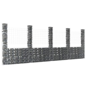 U-shaped gabion basket with 5 iron posts measuring 500x20x200 cm. by vidaXL, fence panels - Ref: Foro24-151292, Price: 222,99...