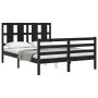 Bed frame with black solid wood headboard 140x200 cm by vidaXL, Beds and slatted bases - Ref: Foro24-3194120, Price: 164,68 €...