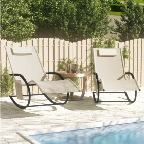 Rocking sun lounger, 2 units, made of steel and cream textilene. by vidaXL, Loungers - Ref: Foro24-318138, Price: 130,50 €, D...