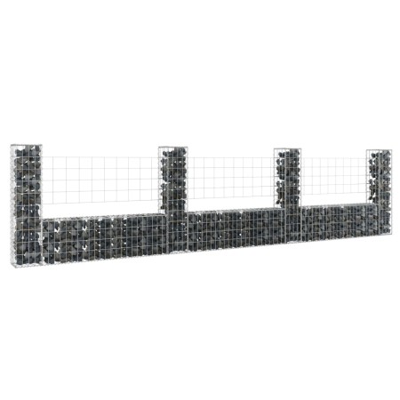 U-shaped gabion basket 4 iron posts 380x20x100 cm by vidaXL, fence panels - Ref: Foro24-151277, Price: 107,99 €, Discount: %